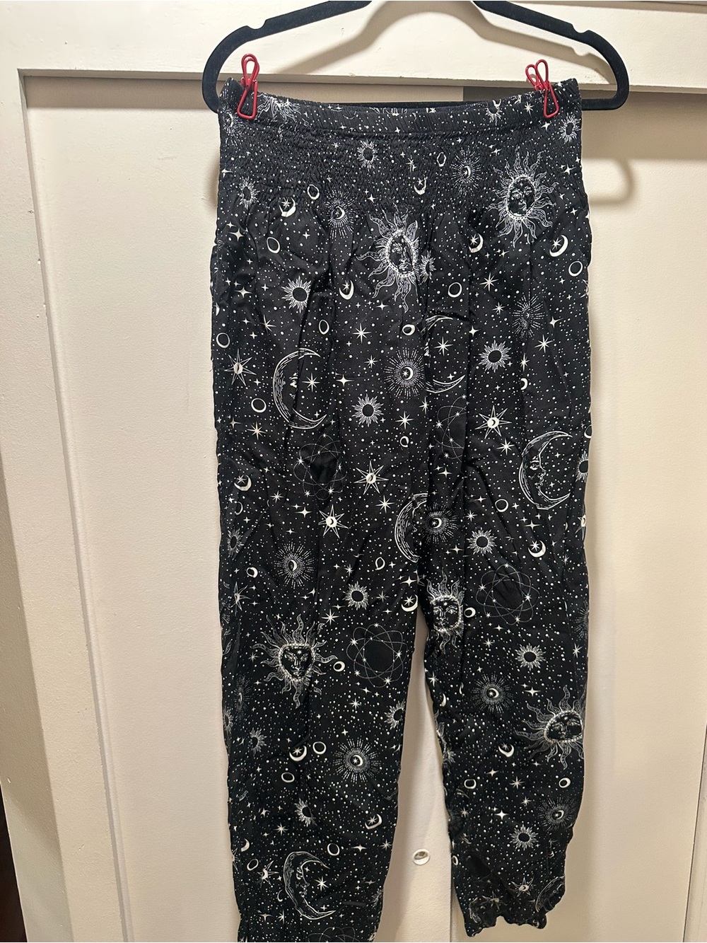Black Celestial Print Jogger Pants for Women